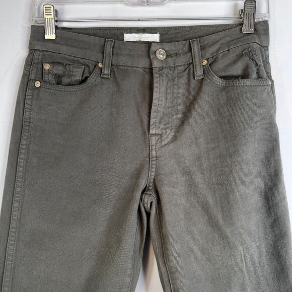 7 for All Mankind Army Green Raw Ankle Skinny Jean Destructed Knee Size 25 - Picture 11 of 12